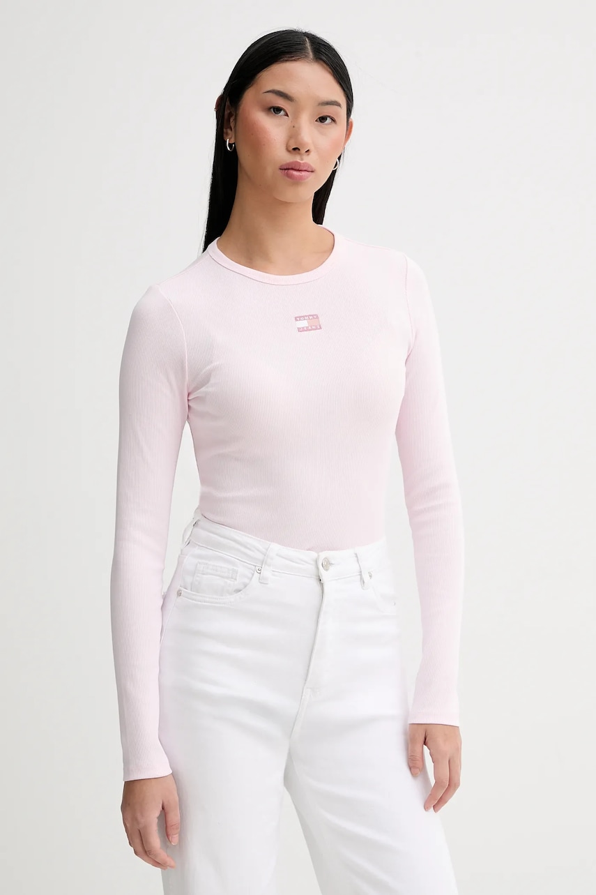 Tommy Jeans longsleeve culoarea bej, DW0DW20178