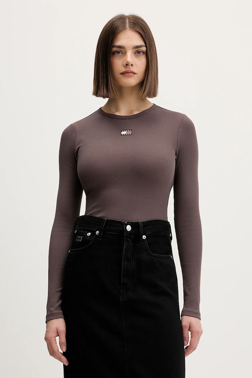 Tommy Jeans longsleeve culoarea bej, DW0DW20178