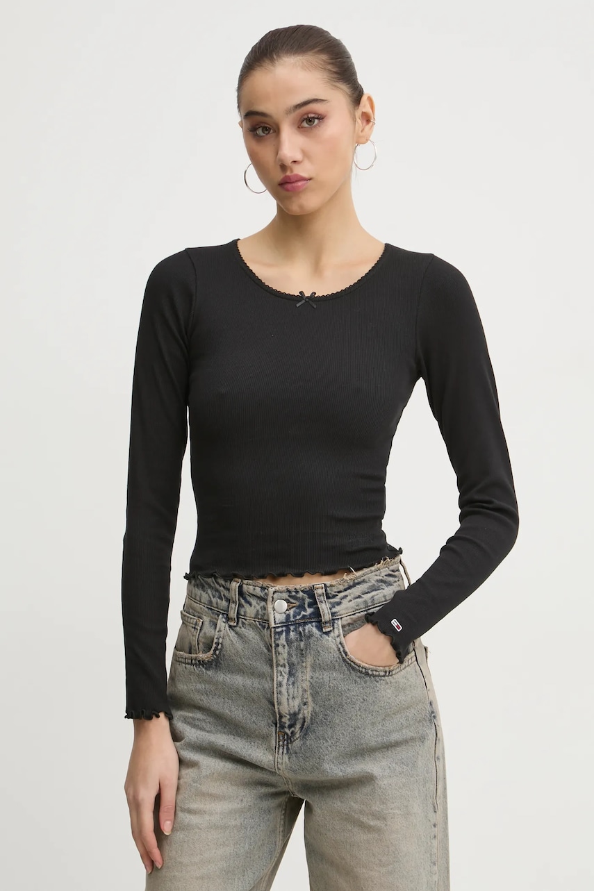 Tommy Jeans longsleeve femei, culoarea negru, DW0DW20277 Tommy Jeans longsleeve femei, culoarea negru, DW0DW20277
