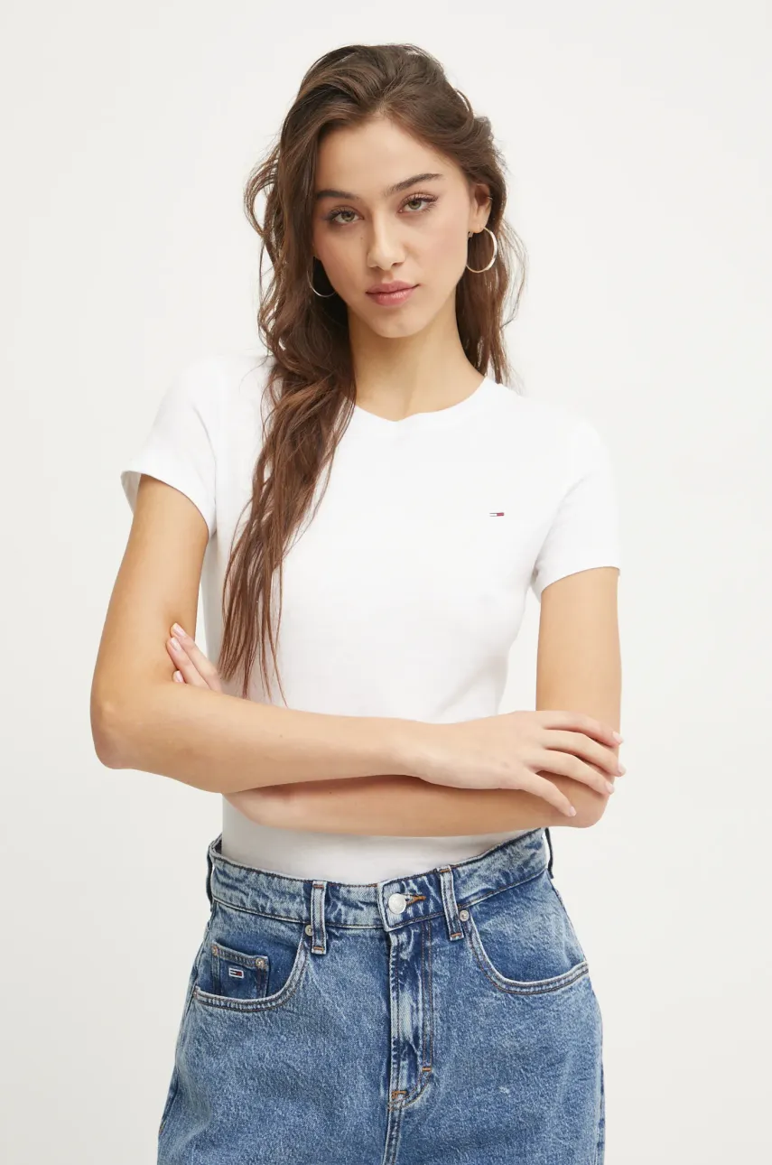 Хлопковая футболка Tommy Jeans женская цвет белый DW0DW20459 Хлопковая футболка Tommy Jeans женская цвет белый DW0DW20459