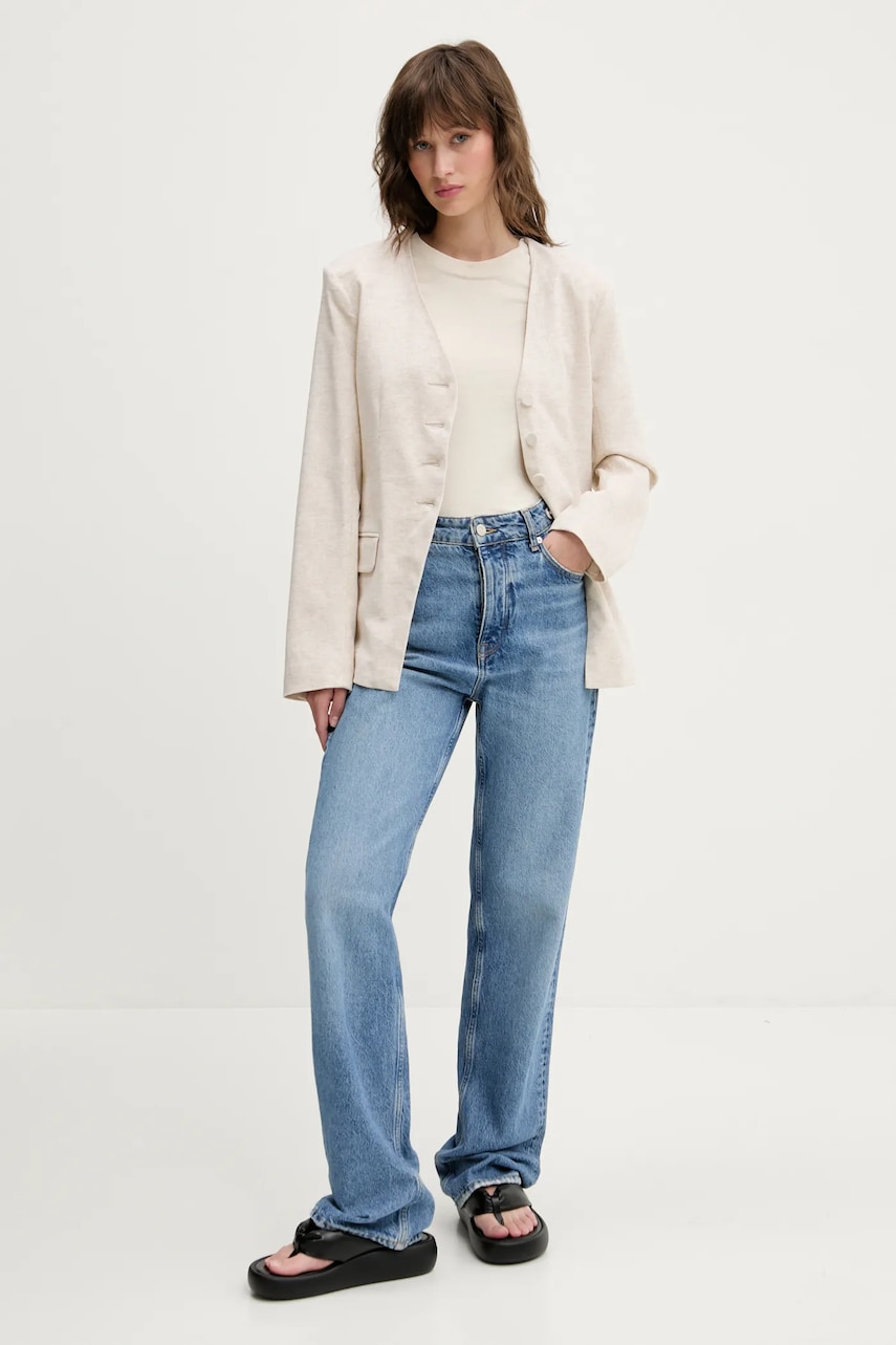 Хлопковая футболка Tommy Jeans женская цвет бежевый DW0DW20459 Хлопковая футболка Tommy Jeans женская цвет бежевый DW0DW20459