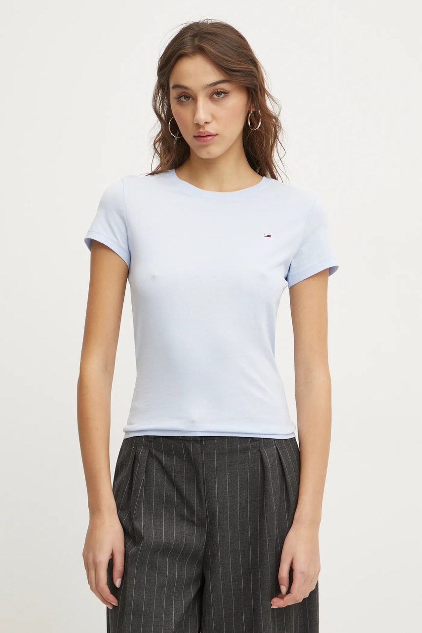 Levně Bavlněné tričko Tommy Jeans modrá barva, DW0DW20459