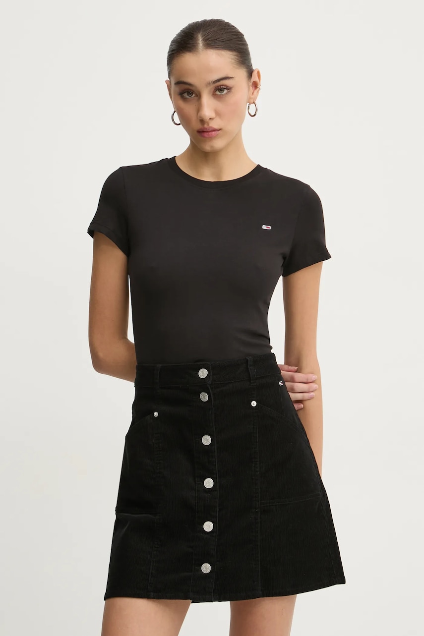 Tommy Jeans tricou din bumbac femei, culoarea negru, DW0DW20459 Tommy Jeans tricou din bumbac femei, culoarea negru, DW0DW20459