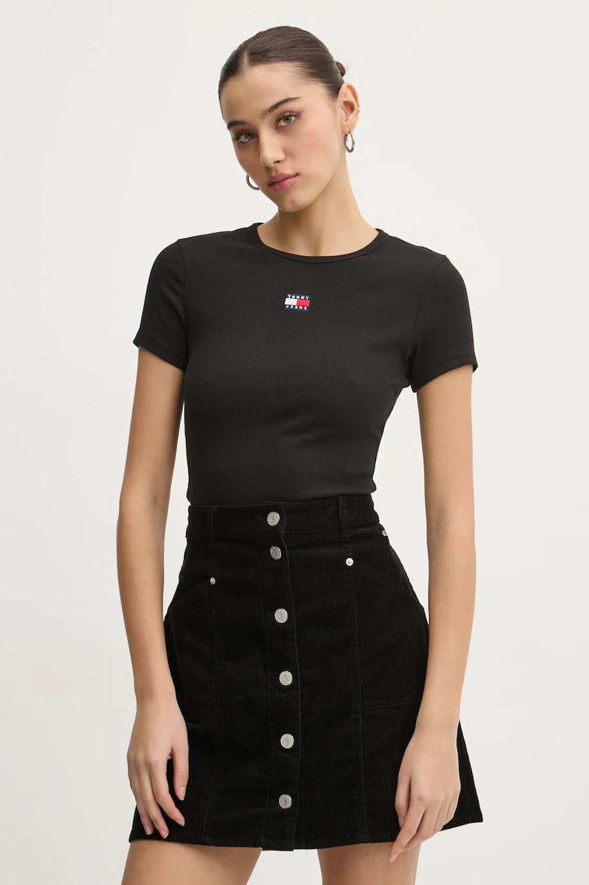 Tommy Jeans tricou femei, culoarea negru, DW0DW20463 Tommy Jeans tricou femei, culoarea negru, DW0DW20463