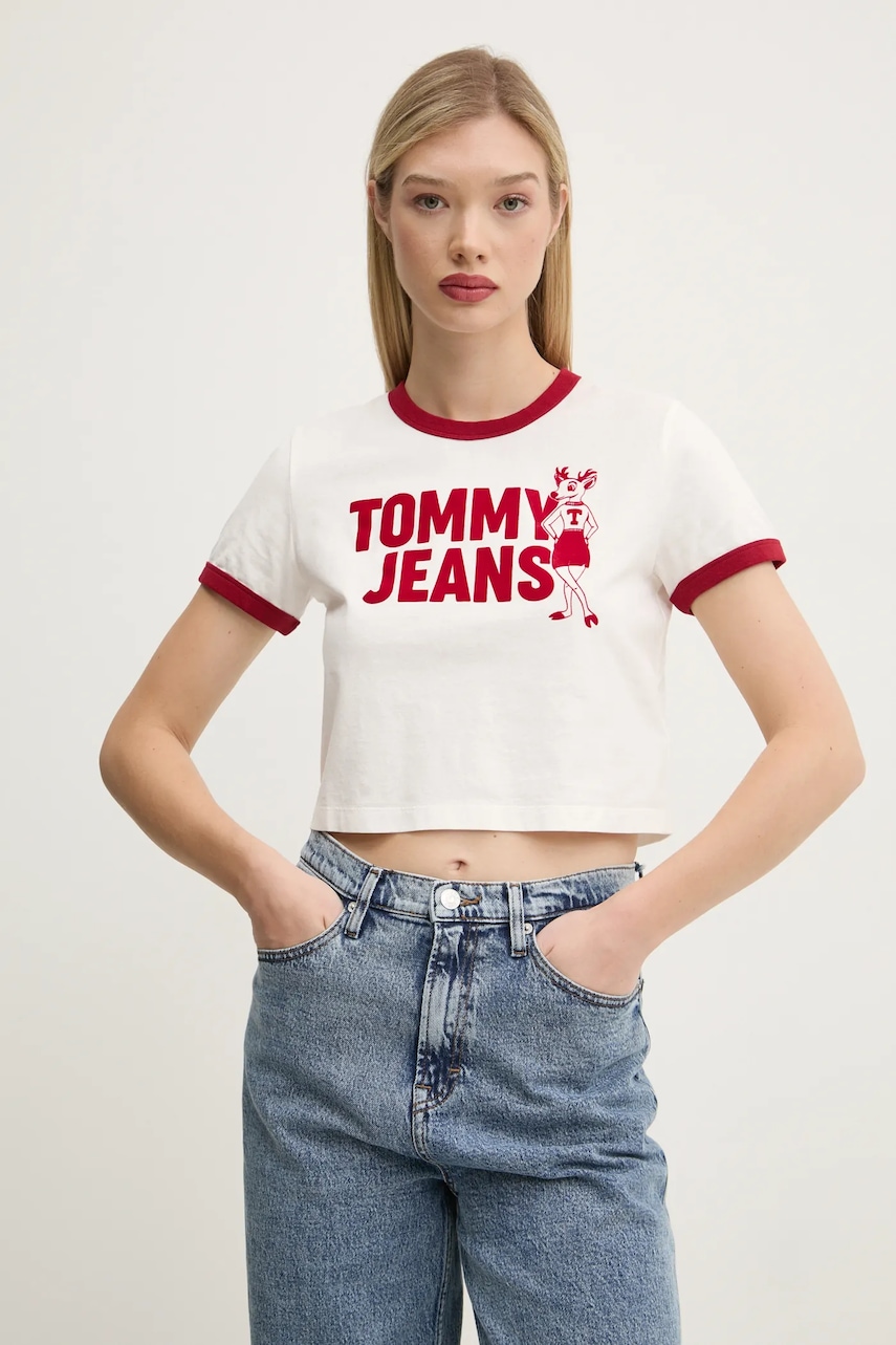 Tommy Jeans tricou din bumbac femei, culoarea alb, DW0DW20561 Tommy Jeans tricou din bumbac femei, culoarea alb, DW0DW20561