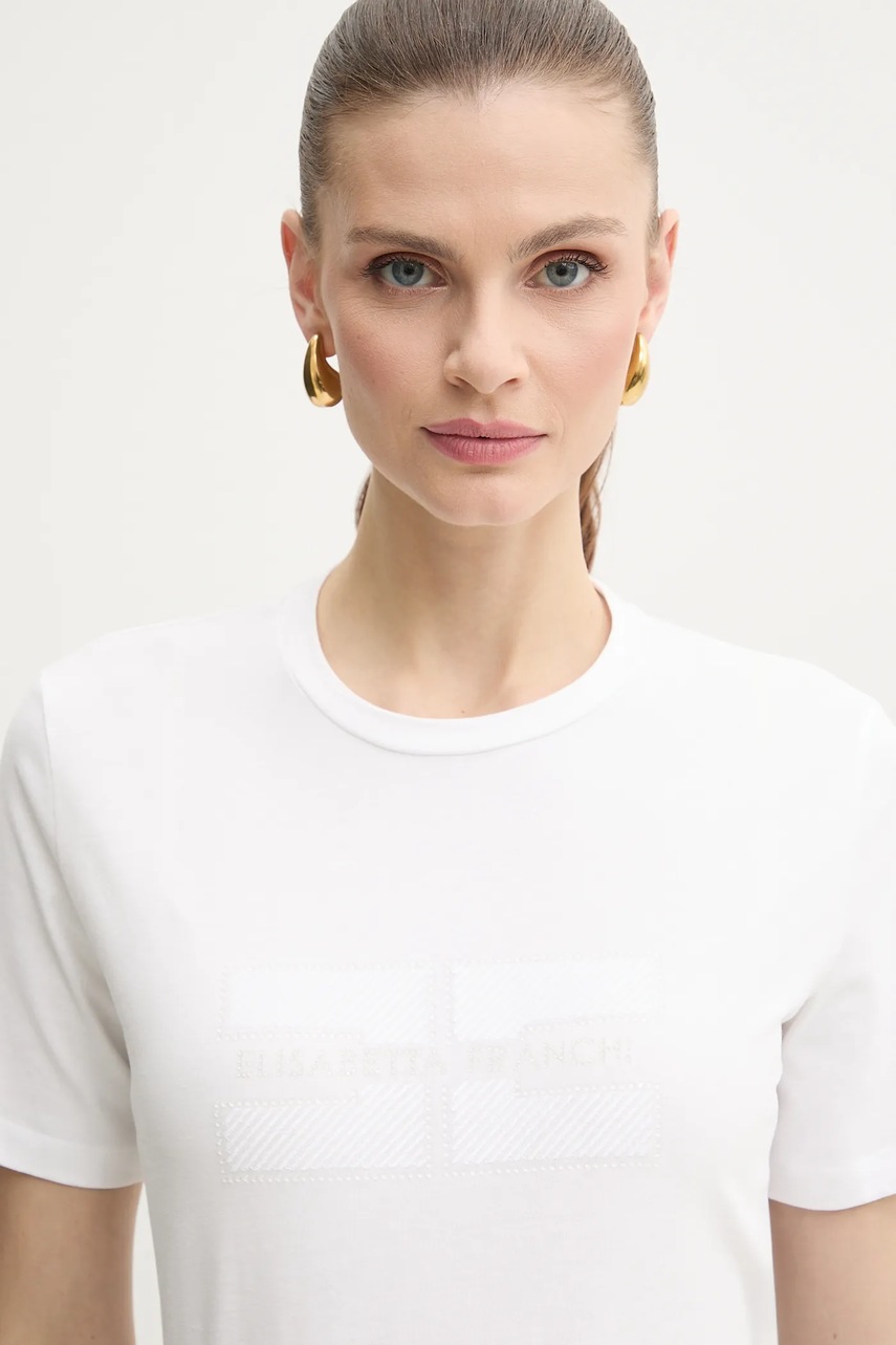 Βαμβακερό μπλουζάκι Elisabetta Franchi γυναικείο, χρώμα: άσπρο, MA00251E2 φωτογραφία