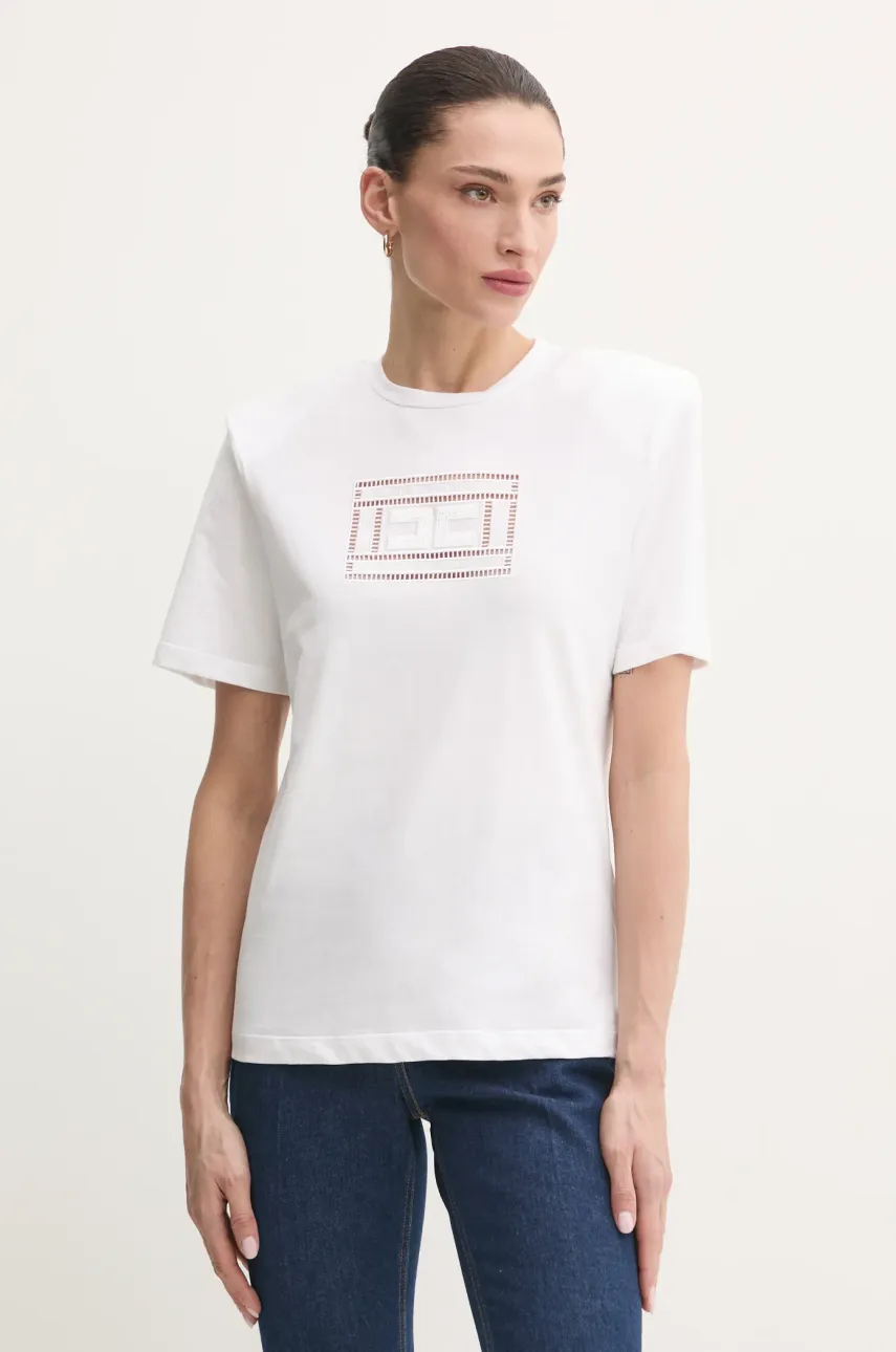 Elisabetta Franchi tricou din bumbac femei, culoarea alb, MA01651E2
