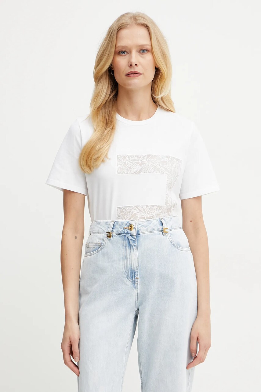 Elisabetta Franchi tricou din bumbac femei, culoarea alb, MA03151E2