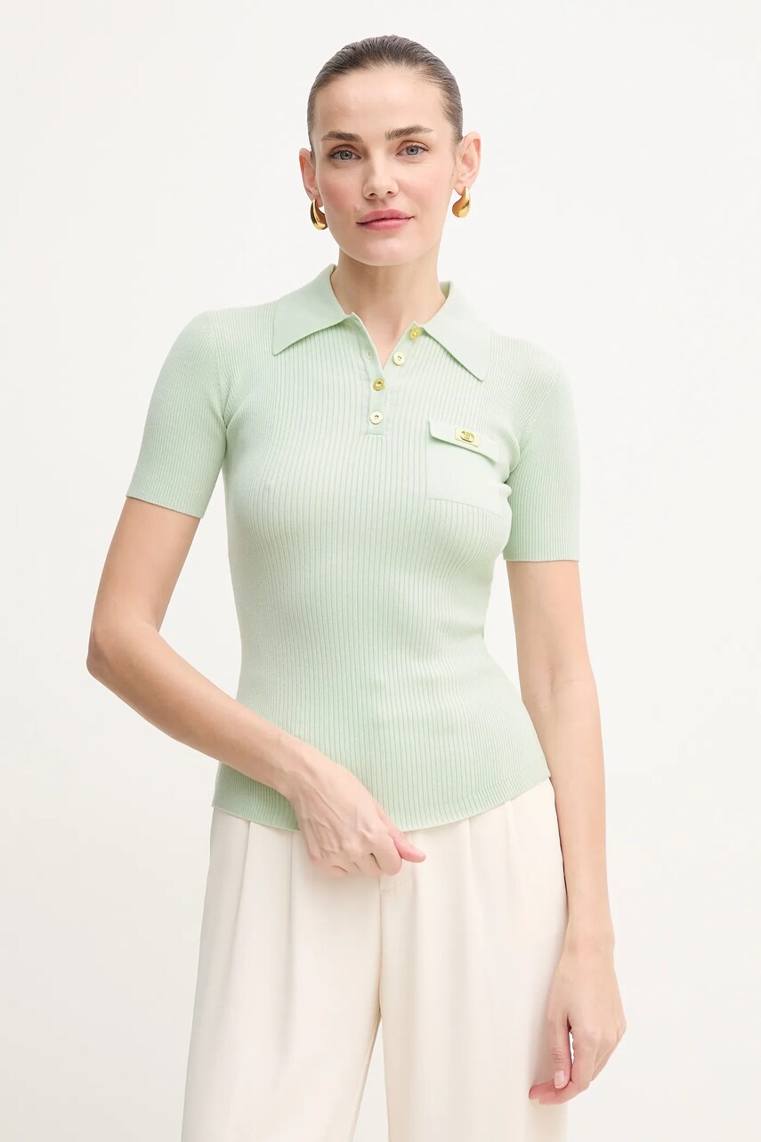Elisabetta Franchi pulover din amestec de mătase culoarea verde, MK63B51E2
