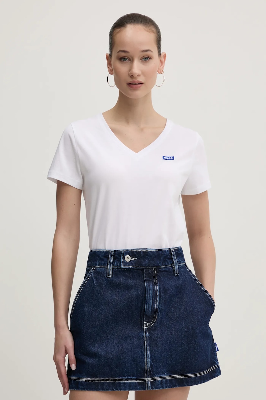 Levně Bavlněné tričko Hugo Blue bílá barva, 50513667