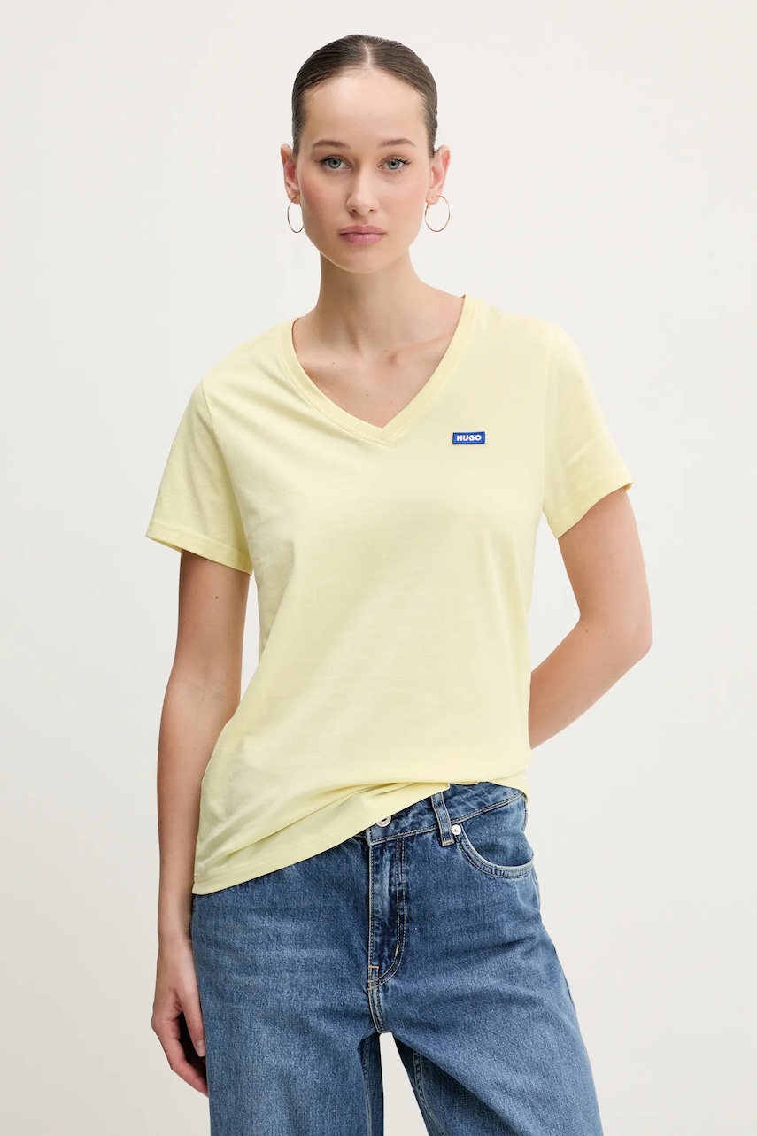 Hugo Blue tricou din bumbac femei, culoarea galben, 50513667