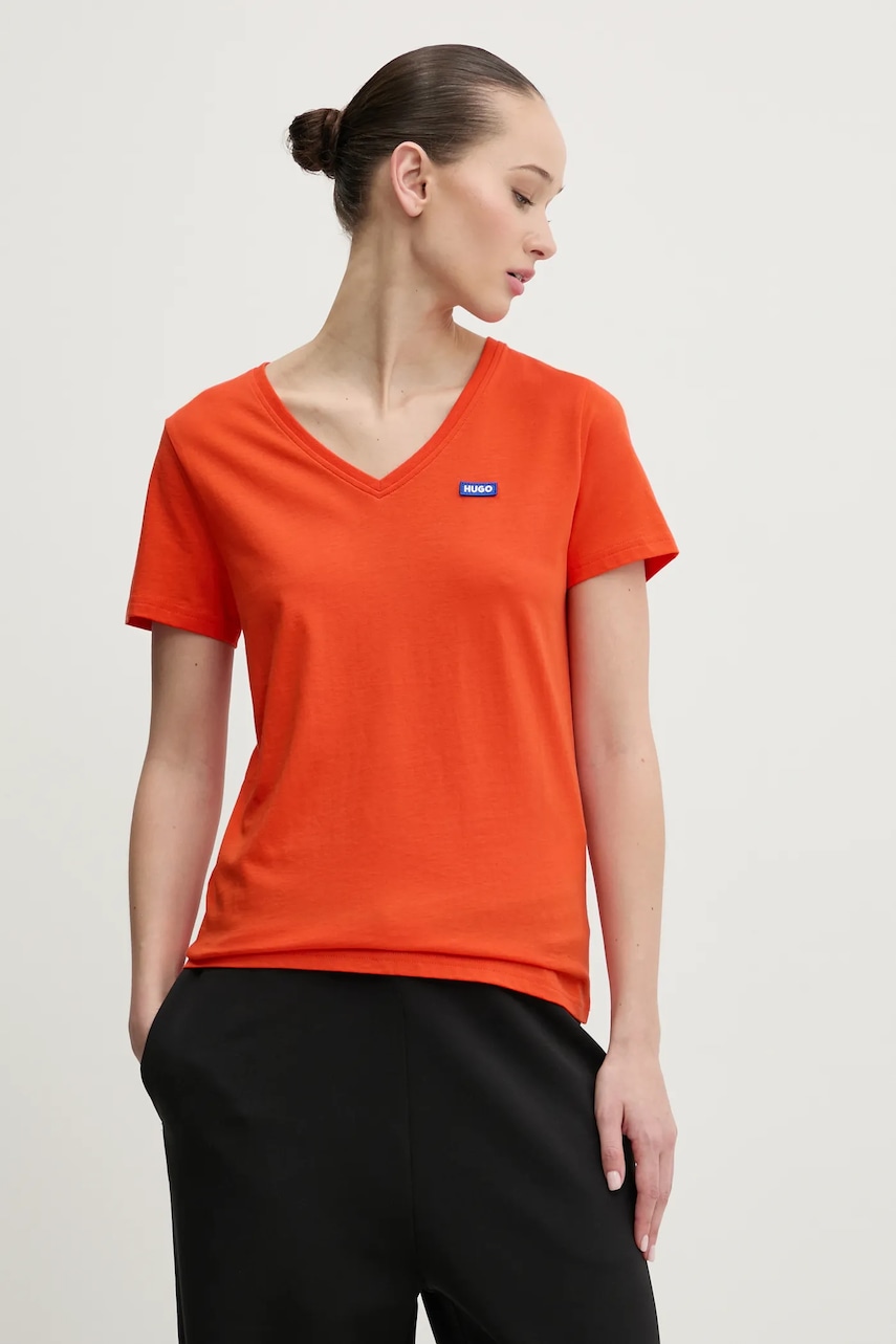 Hugo Blue tricou din bumbac femei, culoarea portocaliu, 50513667