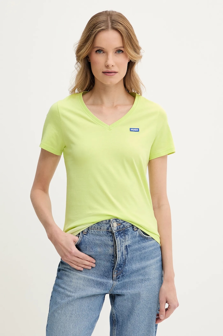 Hugo Blue tricou din bumbac femei, culoarea verde, 50513667