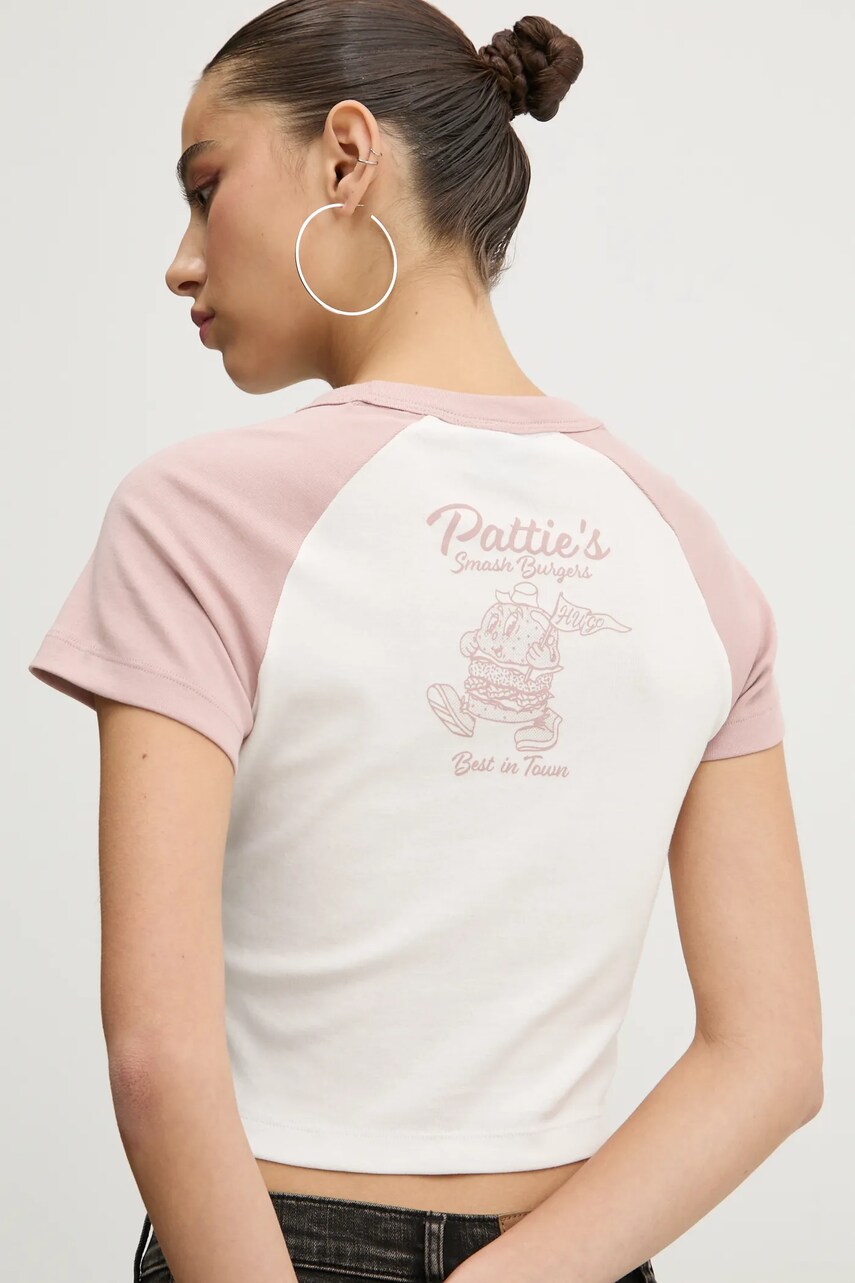 Hugo Blue tricou din bumbac femei, culoarea roz, 50533973