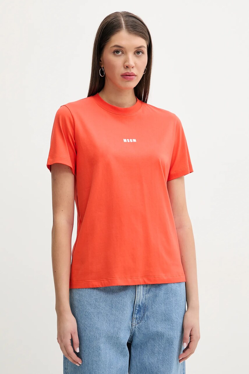 MSGM tricou din bumbac femei, culoarea portocaliu, 3841MDM500.257002