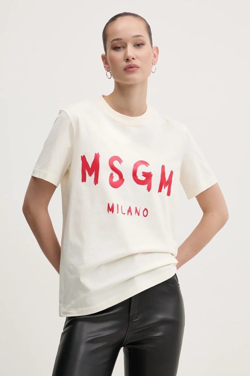 MSGM tricou din bumbac femei, culoarea bej, 3841MDM510.257002
