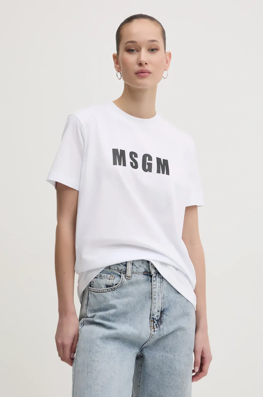 MSGM tricou din bumbac femei, culoarea alb, 3841MDM92.257002