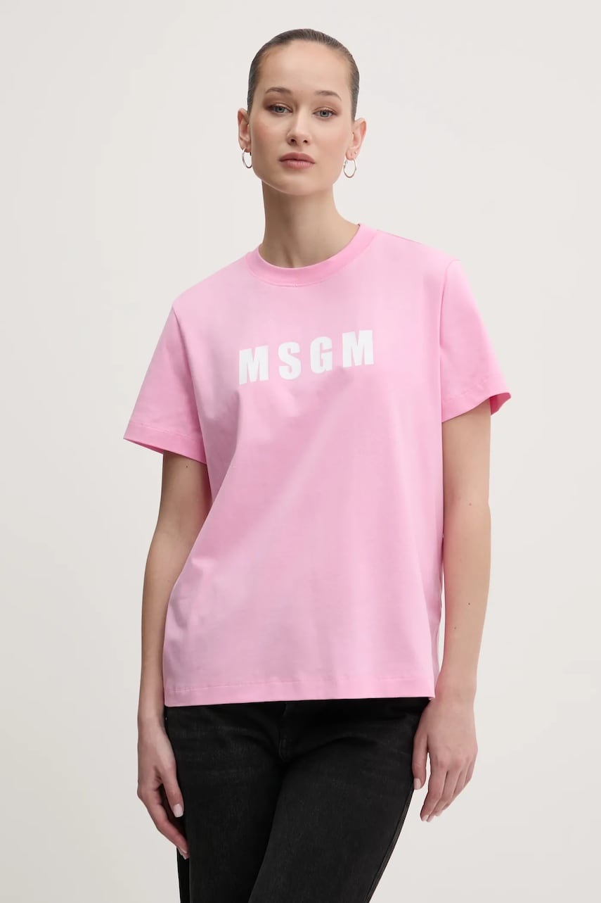 MSGM tricou din bumbac femei, culoarea roz, 3841MDM92.257002