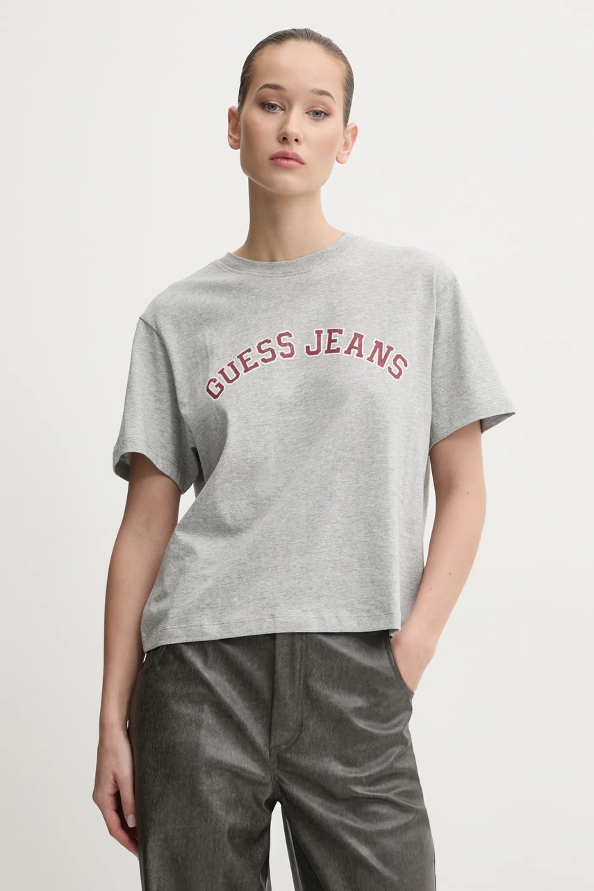 Levně Bavlněné tričko Guess Jeans šedá barva, W5RI41 K8HM0