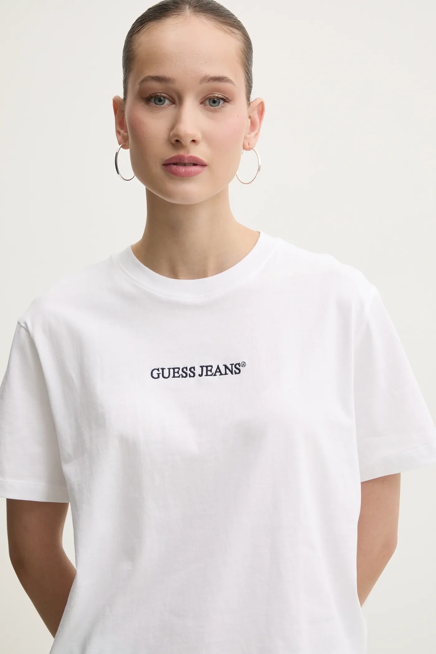 Βαμβακερό μπλουζάκι Guess Jeans γυναικείο, χρώμα: άσπρο, W5RI42 K8HM0 φωτογραφία