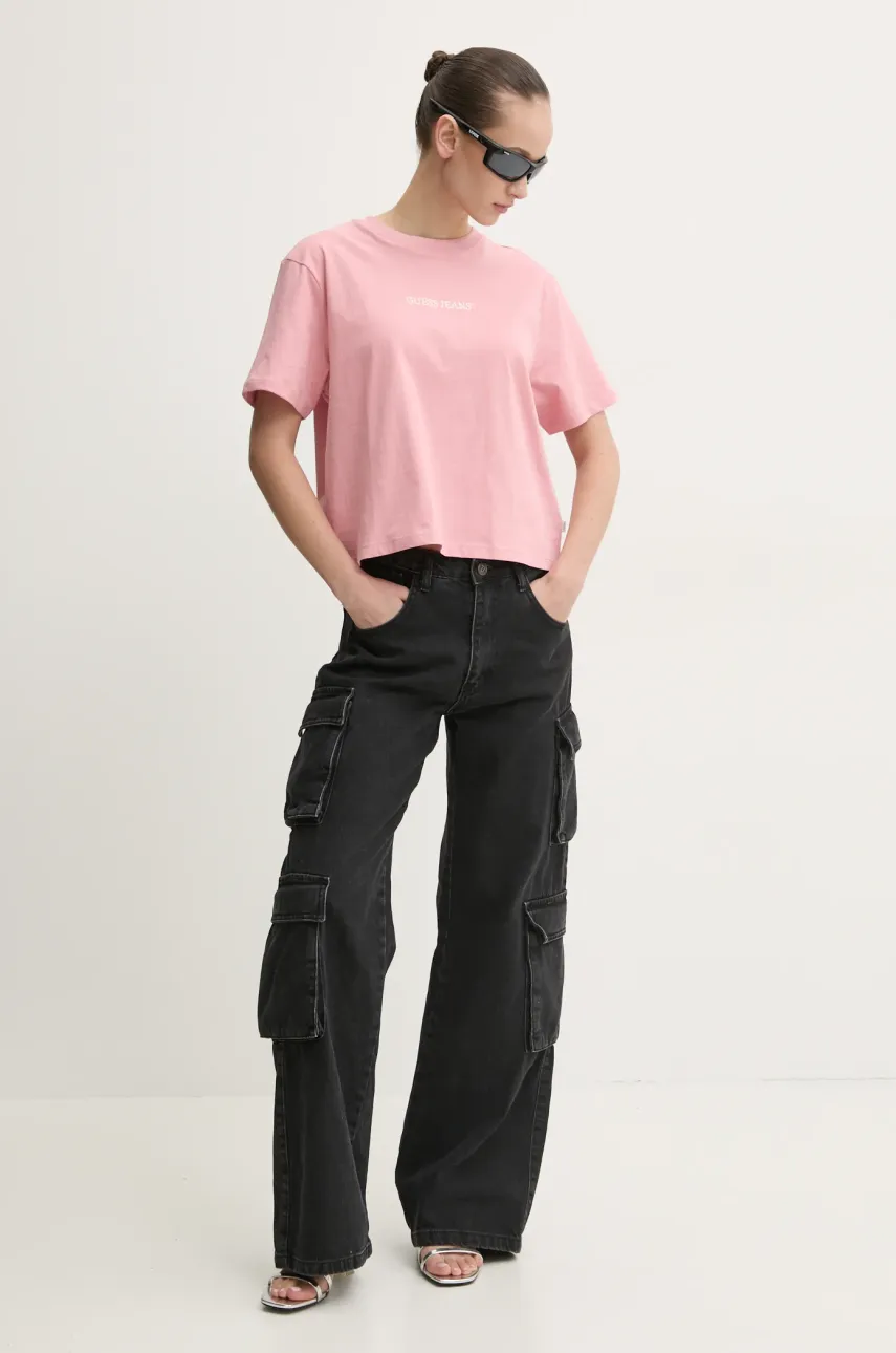 Хлопковая футболка Guess Jeans женская цвет розовый W5RI42 K8HM0 Хлопковая футболка Guess Jeans женская цвет розовый W5RI42 K8HM0