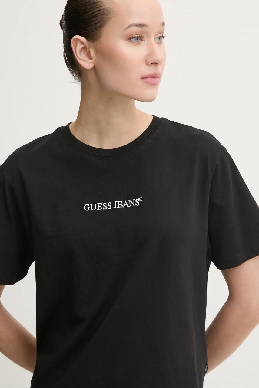 Βαμβακερό μπλουζάκι Guess Jeans γυναικείο, χρώμα: μαύρο, W5RI42 K8HM0 φωτογραφία