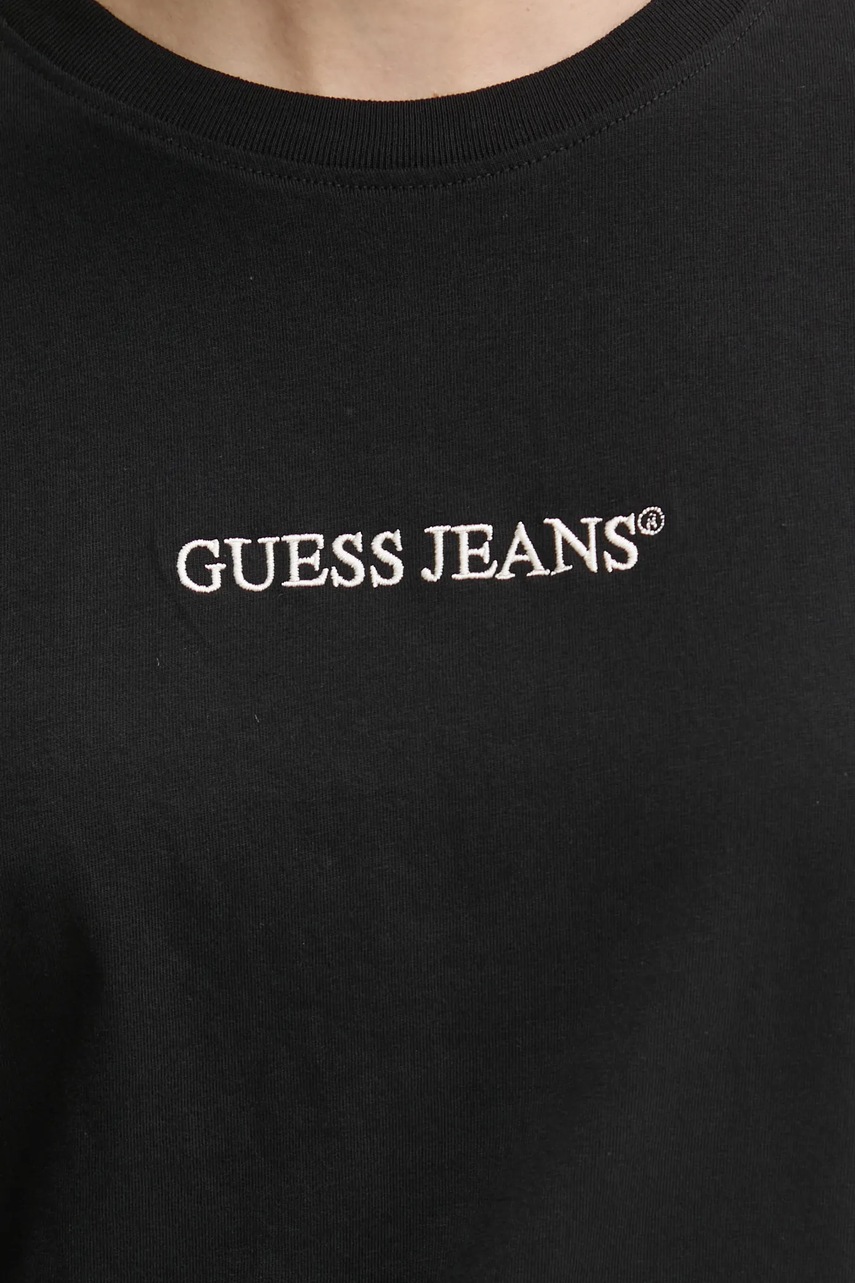 Βαμβακερό μπλουζάκι Guess Jeans γυναικείο, χρώμα: μαύρο, W5RI42 K8HM0 φωτογραφία