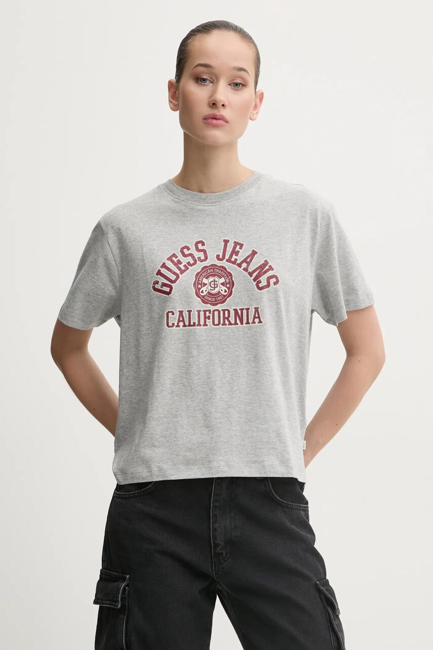 Levně Bavlněné tričko Guess Jeans dámské, šedá barva, W5RI43 K8HM0