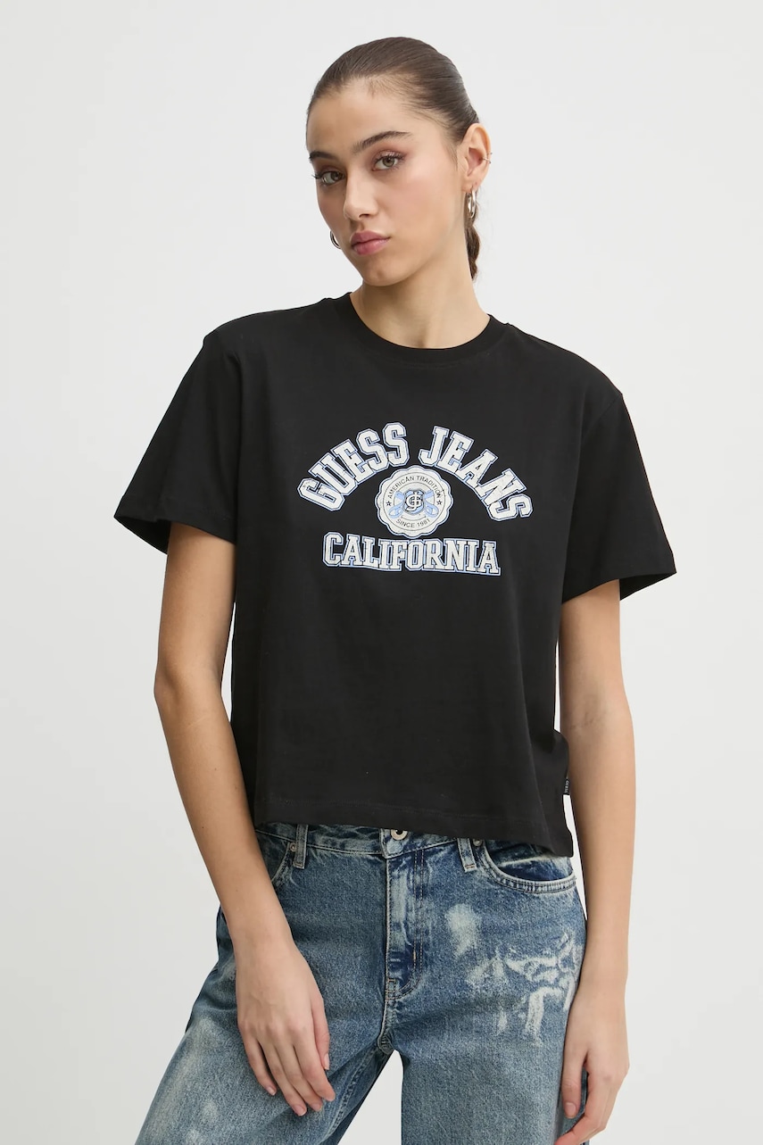 Levně Bavlněné tričko Guess Jeans dámské, černá barva, W5RI43 K8HM0