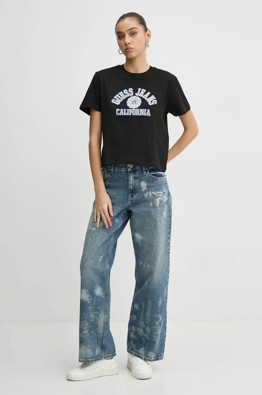 Хлопковая футболка Guess Jeans женская цвет чёрный W5RI43 K8HM0 Хлопковая футболка Guess Jeans женская цвет чёрный W5RI43 K8HM0