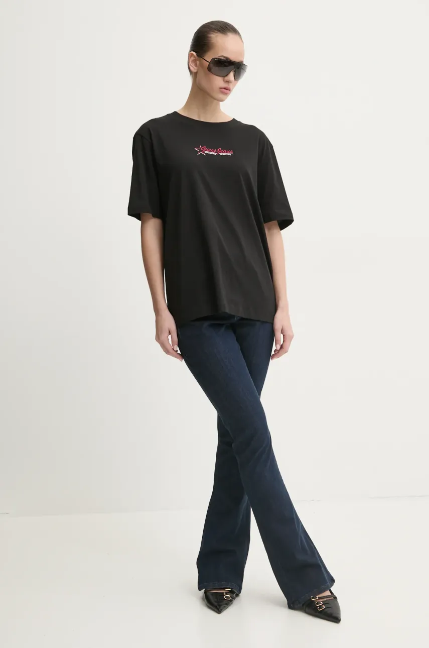 Хлопковая футболка Guess Jeans женская цвет чёрный W5RI48 K8HM0 Хлопковая футболка Guess Jeans женская цвет чёрный W5RI48 K8HM0