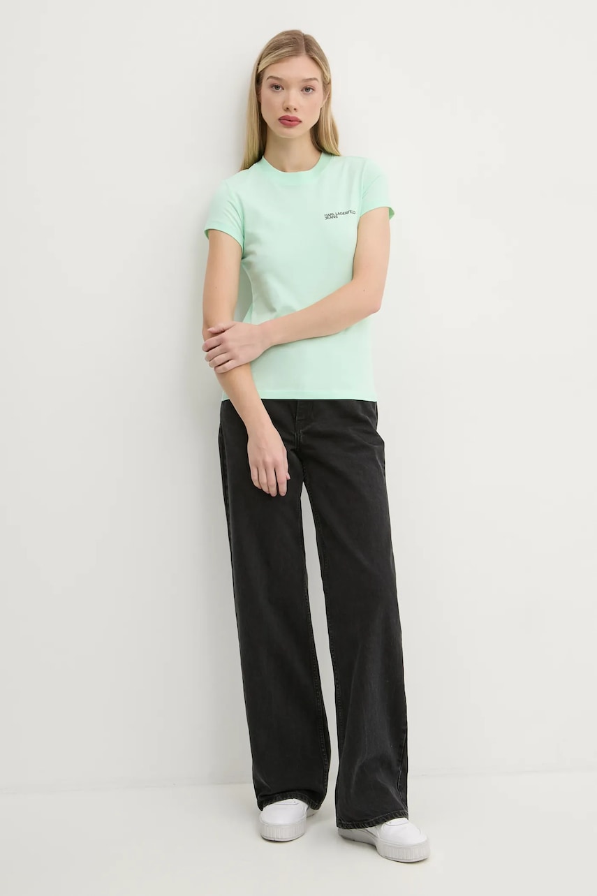 Хлопковая футболка Karl Lagerfeld Jeans женская цвет бирюзовый A1W17004 Хлопковая футболка Karl Lagerfeld Jeans женская цвет бирюзовый A1W17004