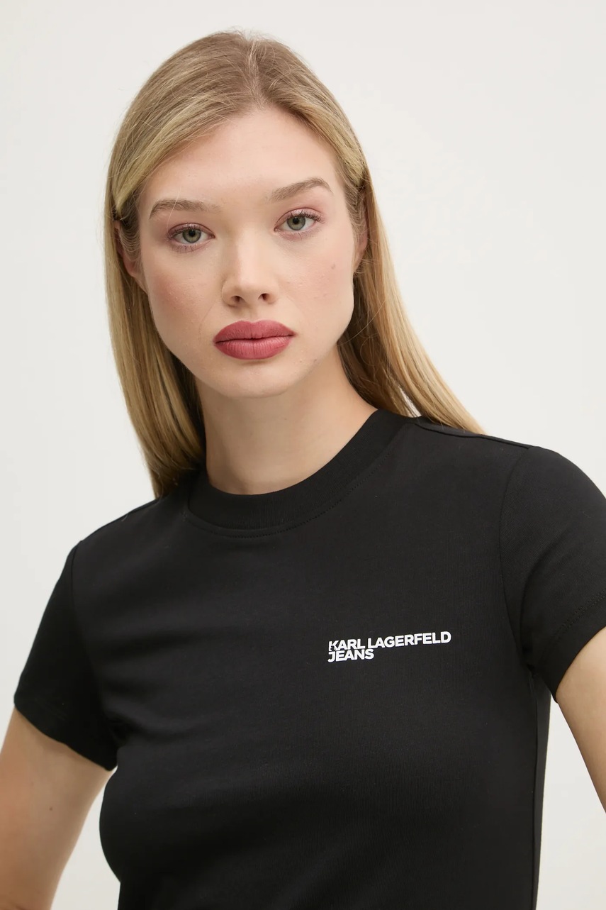 Βαμβακερό μπλουζάκι Karl Lagerfeld Jeans γυναικείο, χρώμα: μαύρο, A1W17004 φωτογραφία