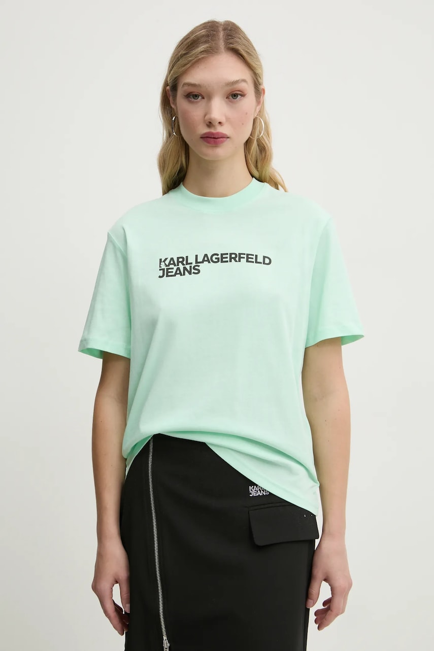 Karl Lagerfeld Jeans tricou din bumbac femei, culoarea verde, A1W17005 Karl Lagerfeld Jeans tricou din bumbac femei, culoarea verde, A1W17005