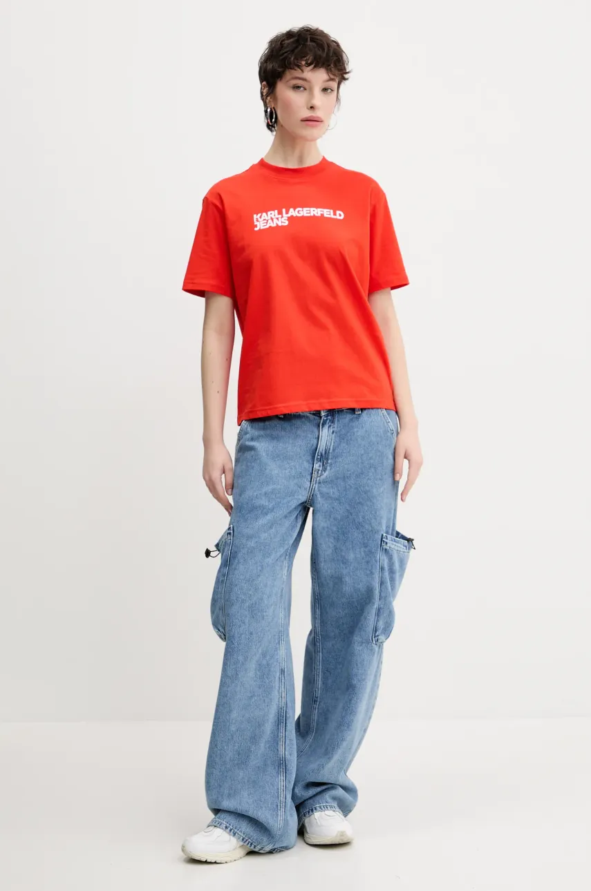 Хлопковая футболка Karl Lagerfeld Jeans женская цвет оранжевый A1W17005 Хлопковая футболка Karl Lagerfeld Jeans женская цвет оранжевый A1W17005