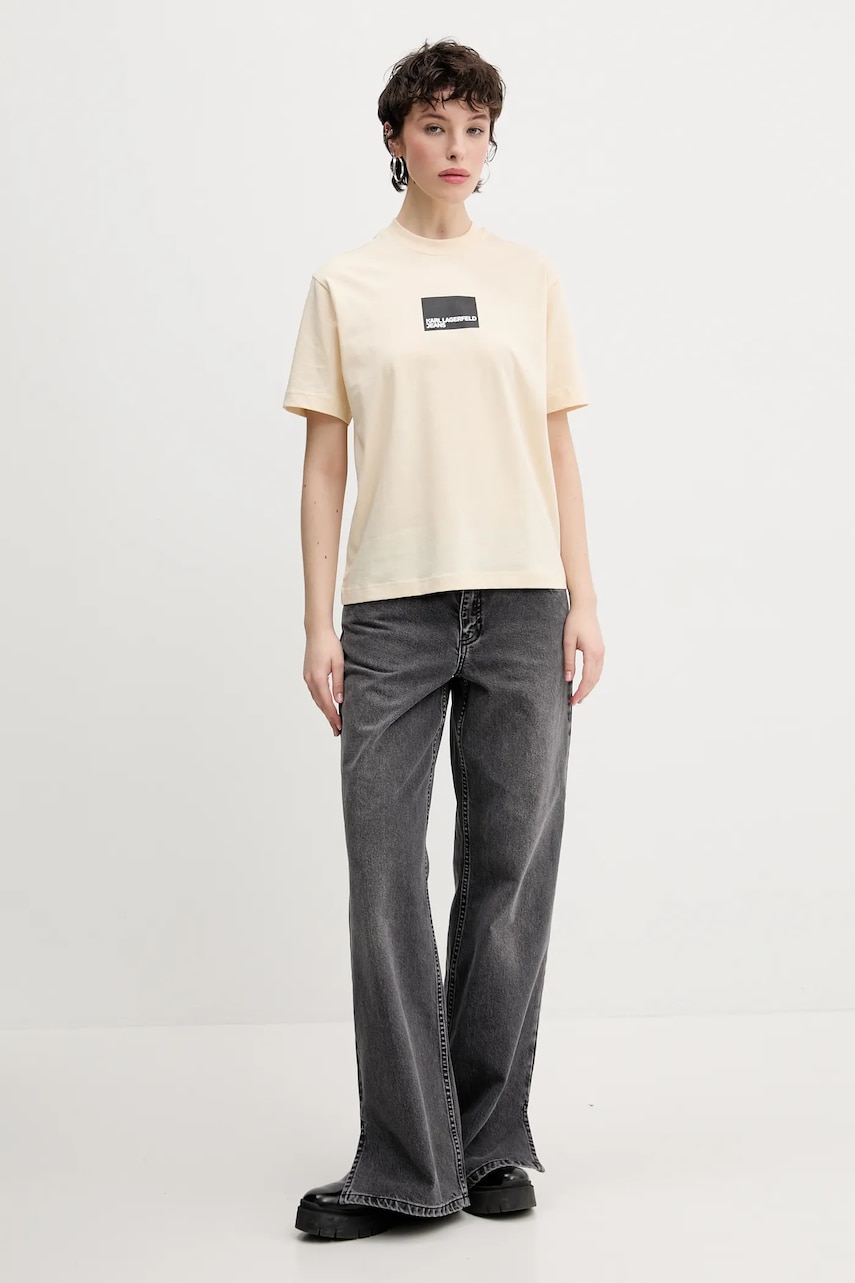 Хлопковая футболка Karl Lagerfeld Jeans женская цвет бежевый A1W17006 Хлопковая футболка Karl Lagerfeld Jeans женская цвет бежевый A1W17006