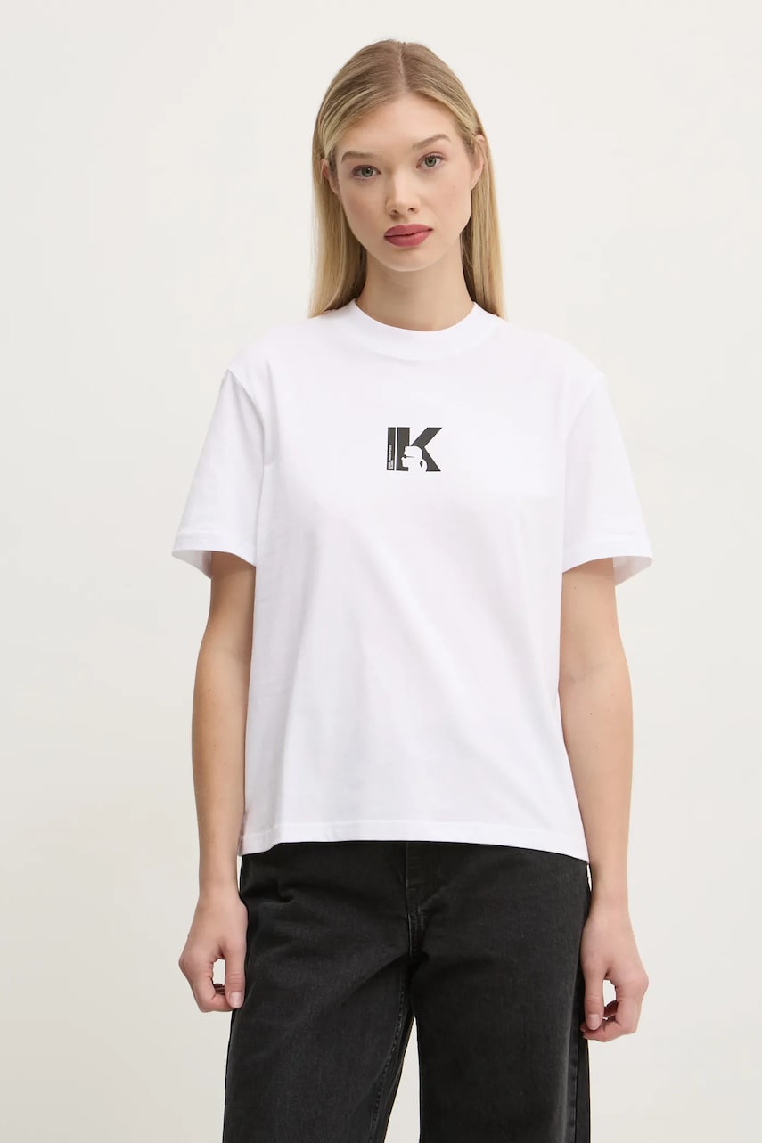 Karl Lagerfeld Jeans tricou din bumbac femei, culoarea alb, A1W17031