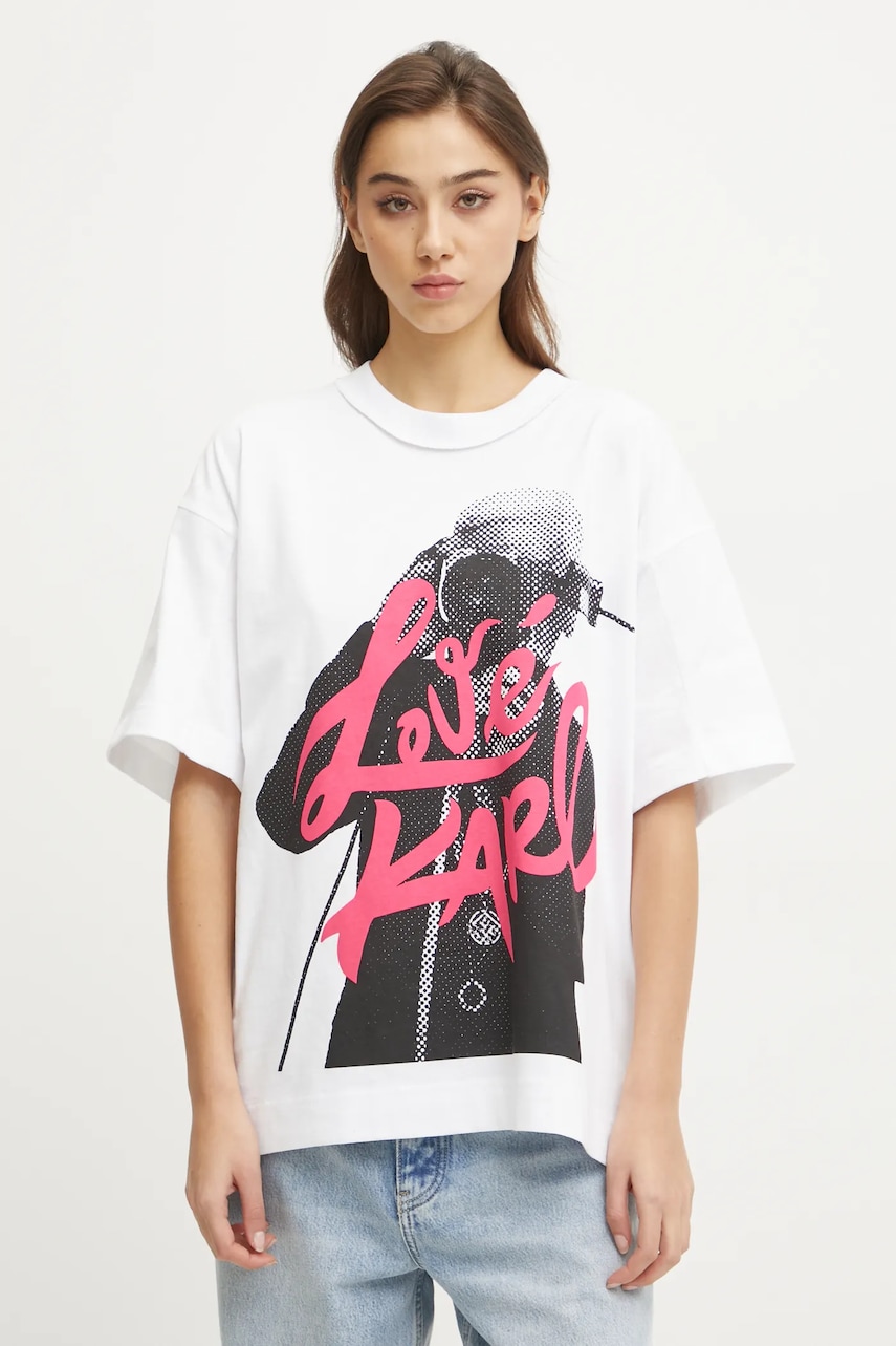 Karl Lagerfeld Jeans tricou din bumbac femei, culoarea alb, A1W17150 Karl Lagerfeld Jeans tricou din bumbac femei, culoarea alb, A1W17150