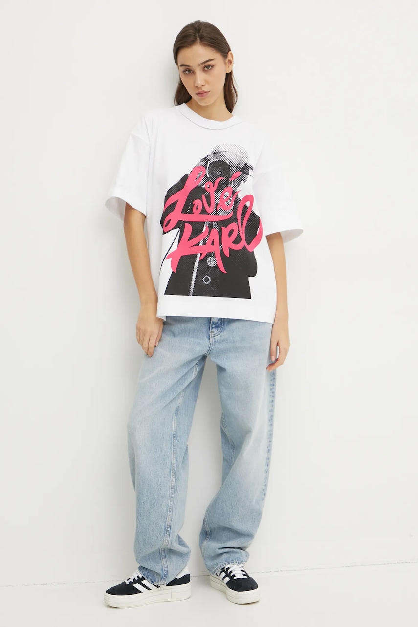 Хлопковая футболка Karl Lagerfeld Jeans женская цвет белый A1W17150 Хлопковая футболка Karl Lagerfeld Jeans женская цвет белый A1W17150