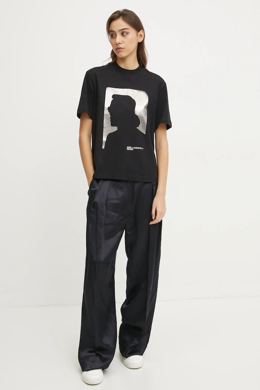 Хлопковая футболка Karl Lagerfeld Jeans женская цвет чёрный A1W17032 Хлопковая футболка Karl Lagerfeld Jeans женская цвет чёрный A1W17032