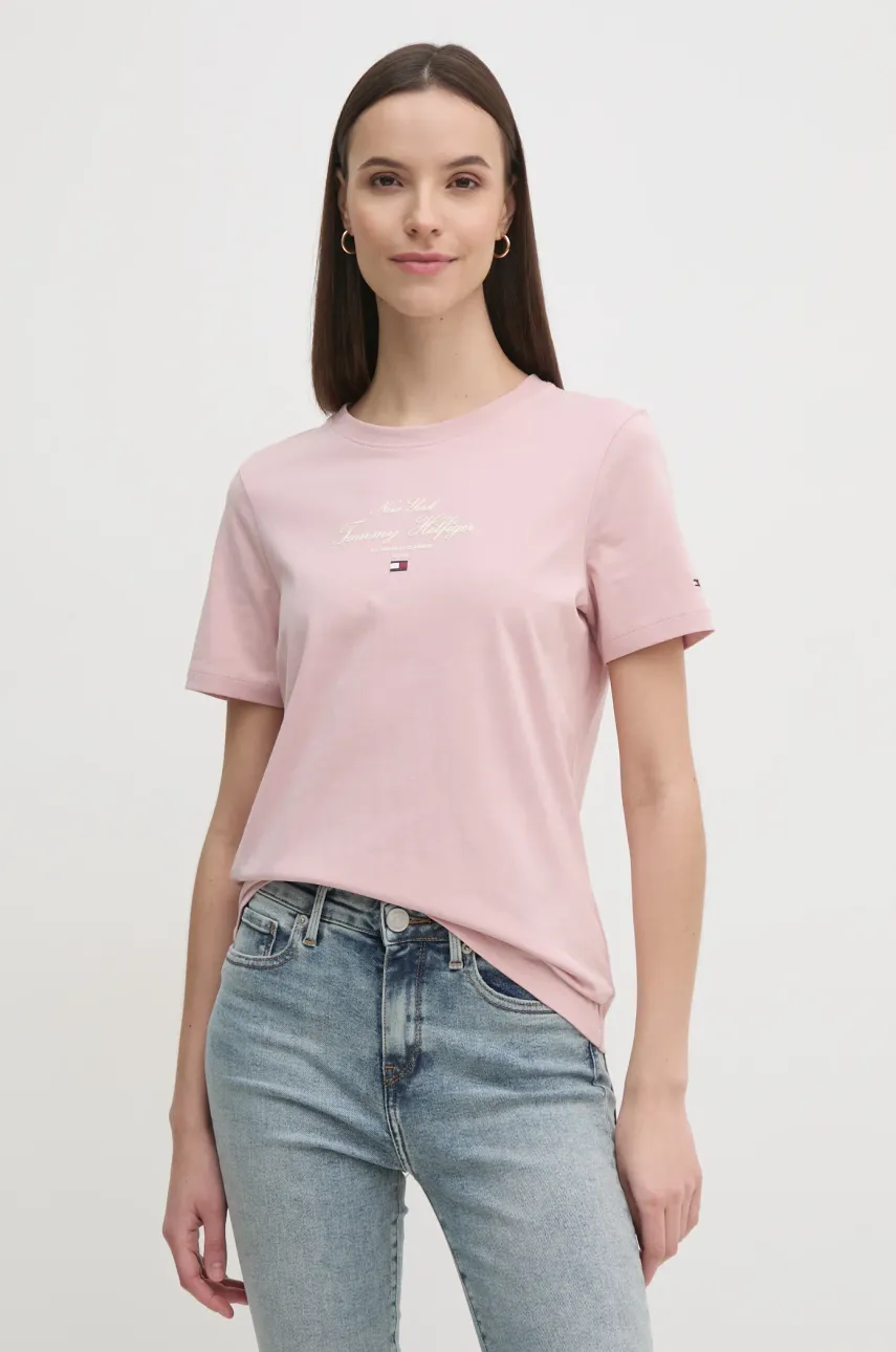 Bavlněné tričko Tommy Hilfiger růžová barva, WW0WW43895