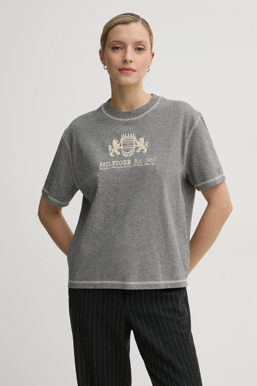 

Памучна тениска Tommy Hilfiger в сиво WW0WW43897, Сив