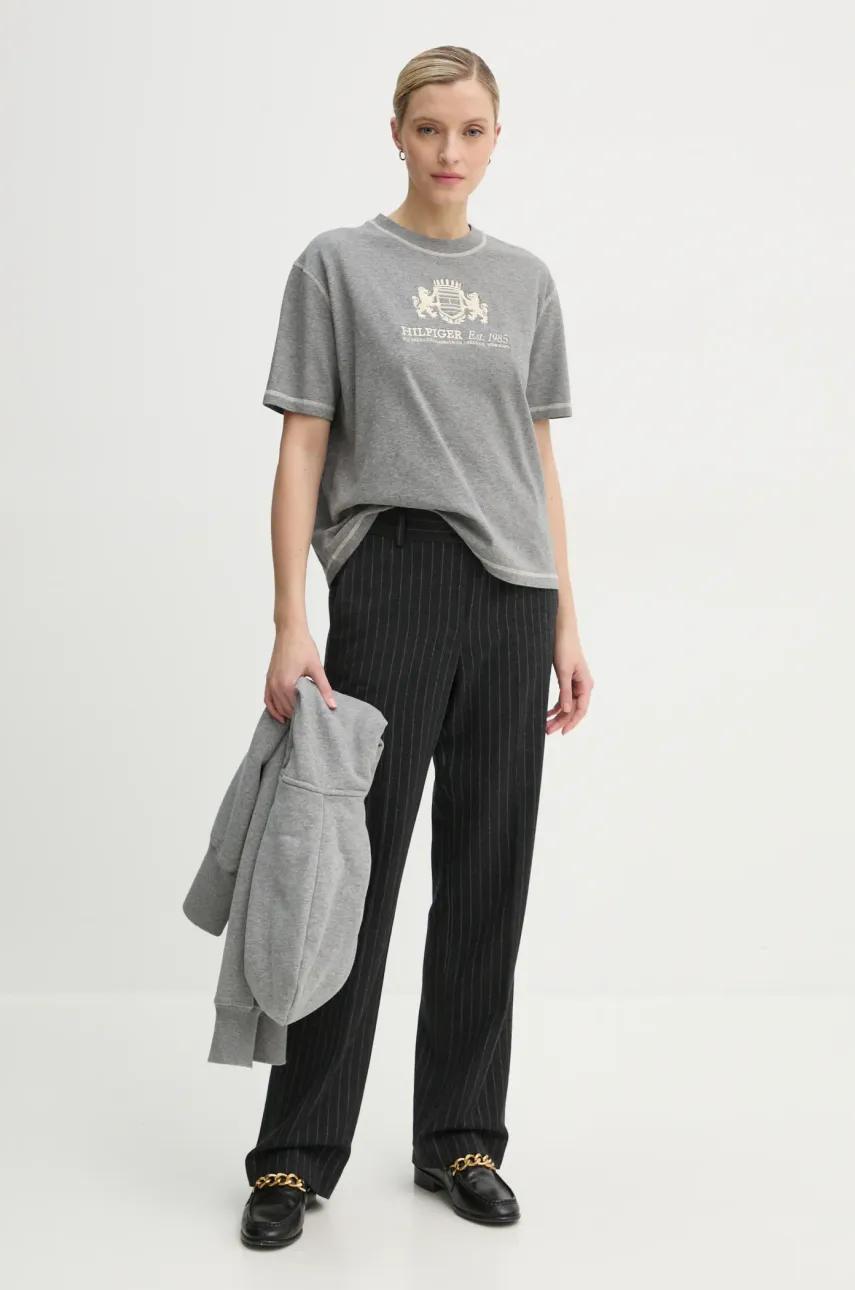 Хлопковая футболка Tommy Hilfiger женская цвет серый WW0WW43897 Хлопковая футболка Tommy Hilfiger женская цвет серый WW0WW43897
