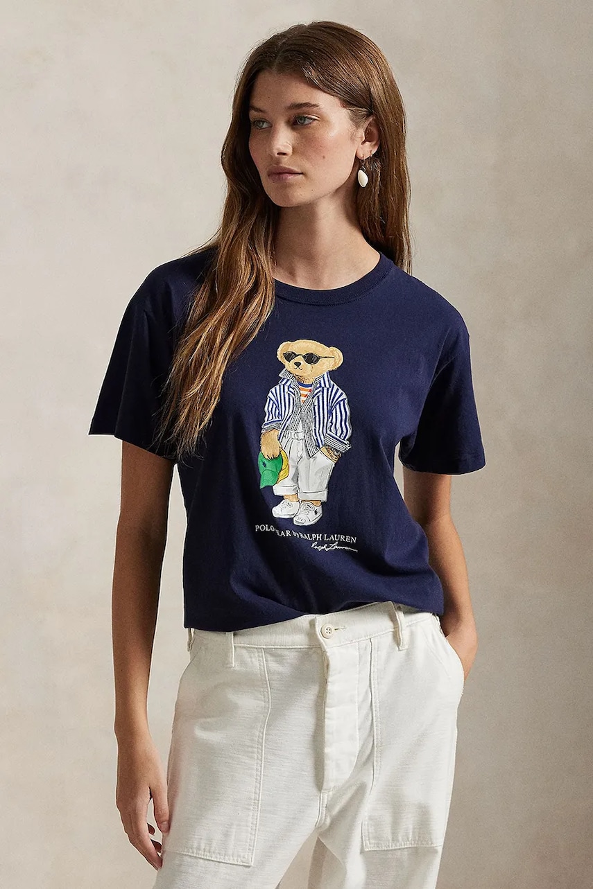 Levně Bavlněné tričko Polo Ralph Lauren tmavomodrá barva, 211959112