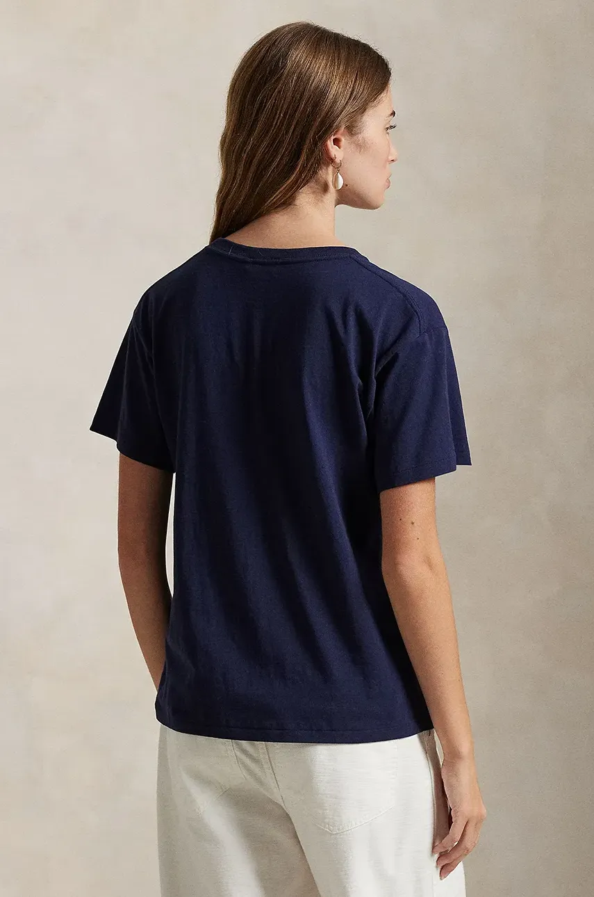 Хлопковая футболка Polo Ralph Lauren женская цвет синий 211959112 Хлопковая футболка Polo Ralph Lauren женская цвет синий 211959112