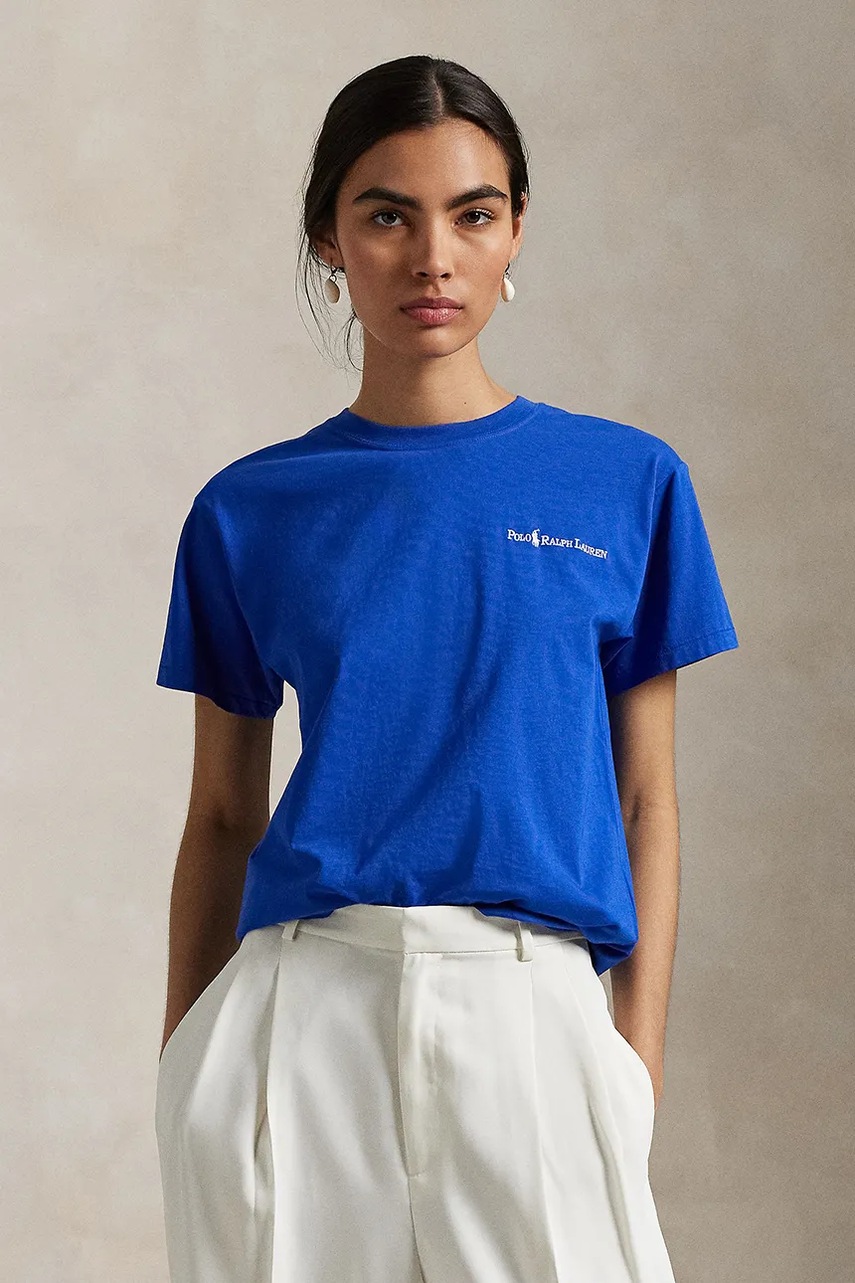 Levně Bavlněné tričko Polo Ralph Lauren modrá barva, 211959114