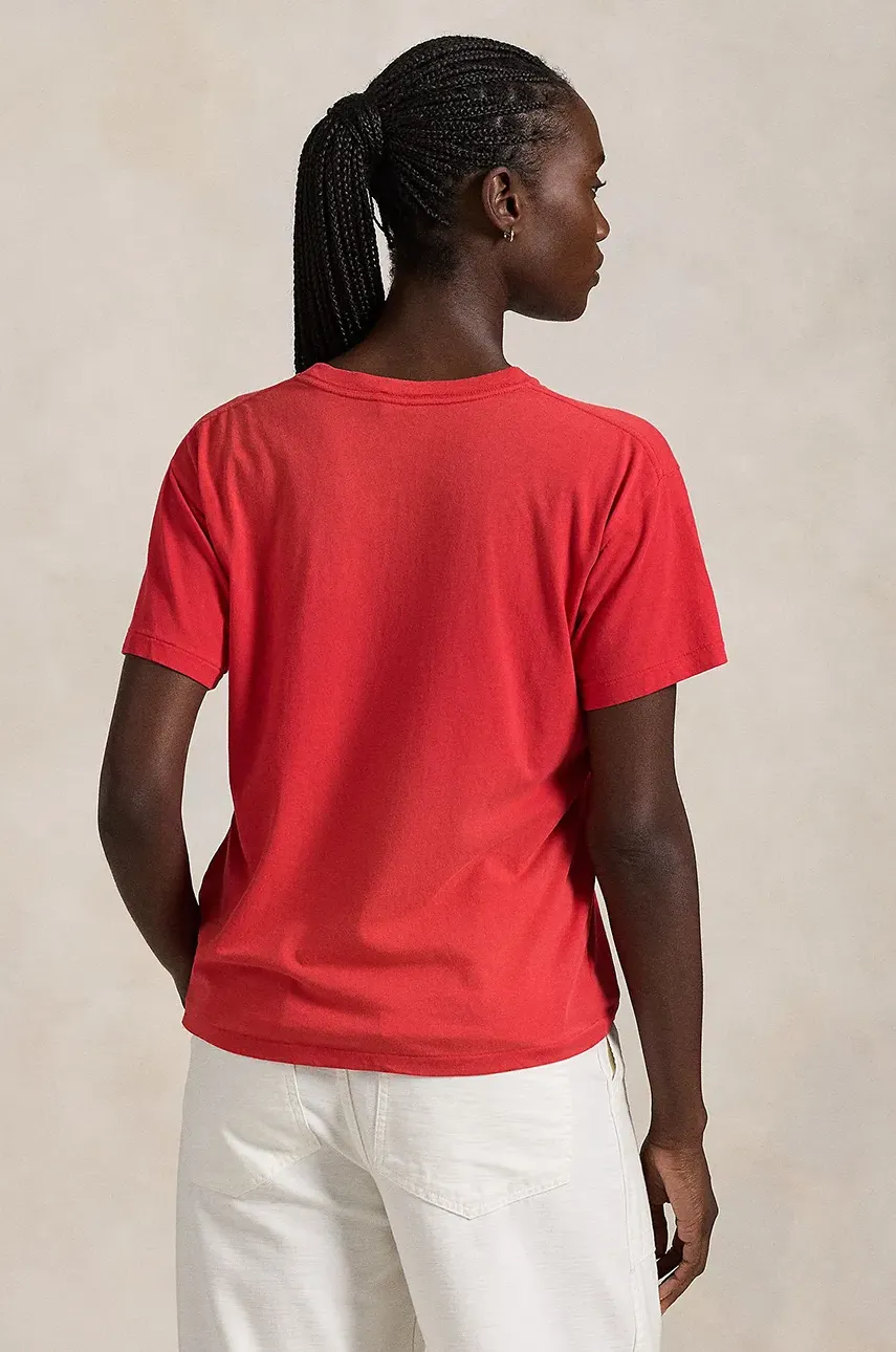 Хлопковая футболка Polo Ralph Lauren женская цвет красный 211959617 Хлопковая футболка Polo Ralph Lauren женская цвет красный 211959617