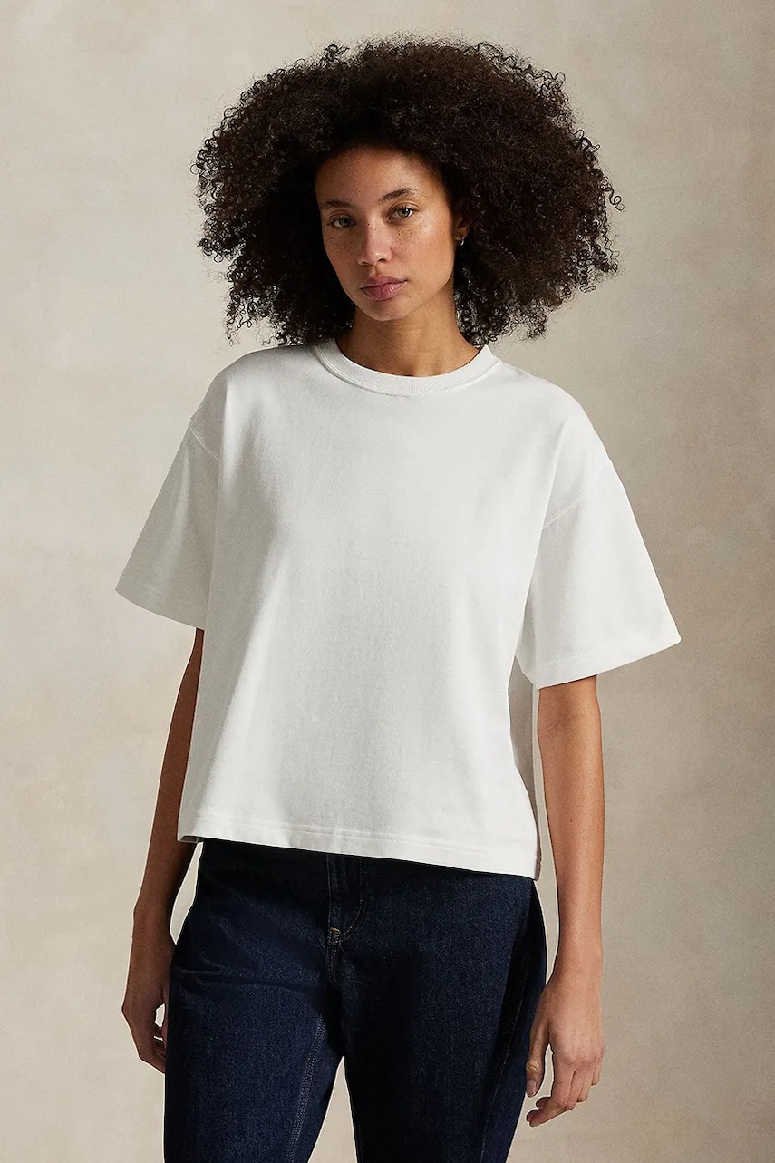 Levně Bavlněné tričko Polo Ralph Lauren bílá barva, 211967106