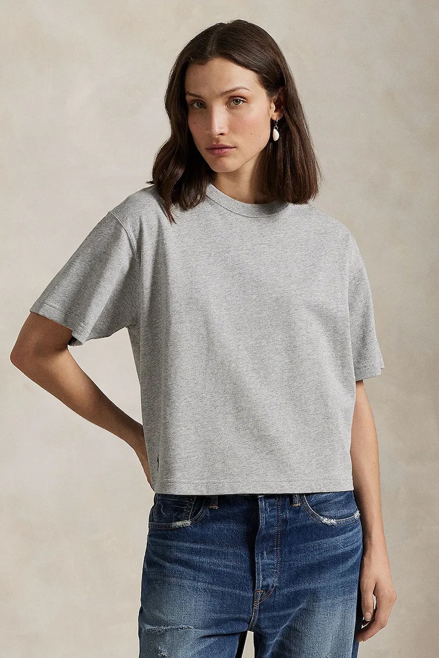 Levně Bavlněné tričko Polo Ralph Lauren šedá barva, 211967106