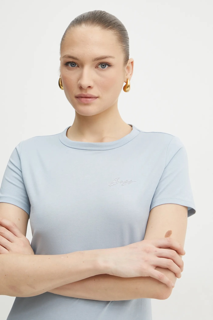 Βαμβακερό μπλουζάκι BOSS Orange γυναικείο, χρώμα: μπλε, 50535322 φωτογραφία